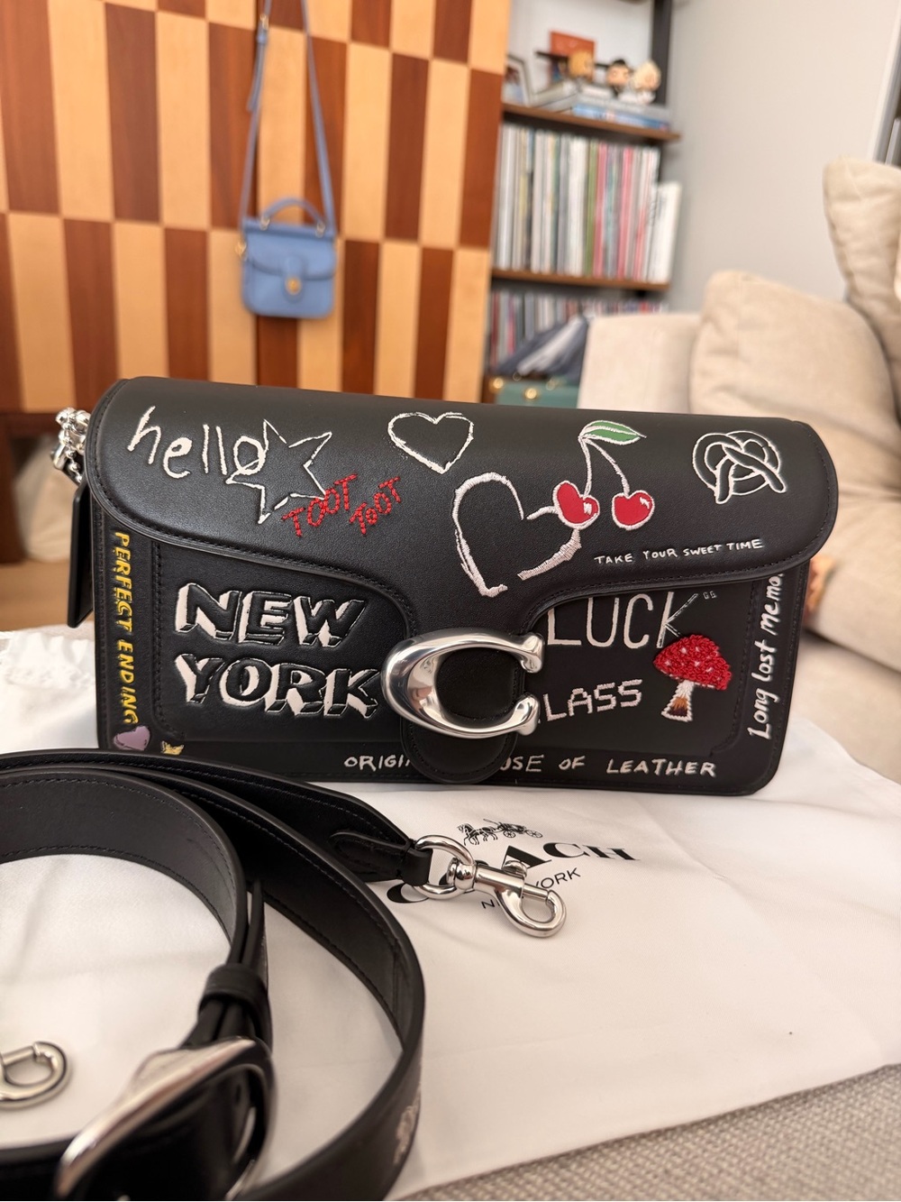 Coach Tabby 26 Black with Sketch Print and Silver Hardware